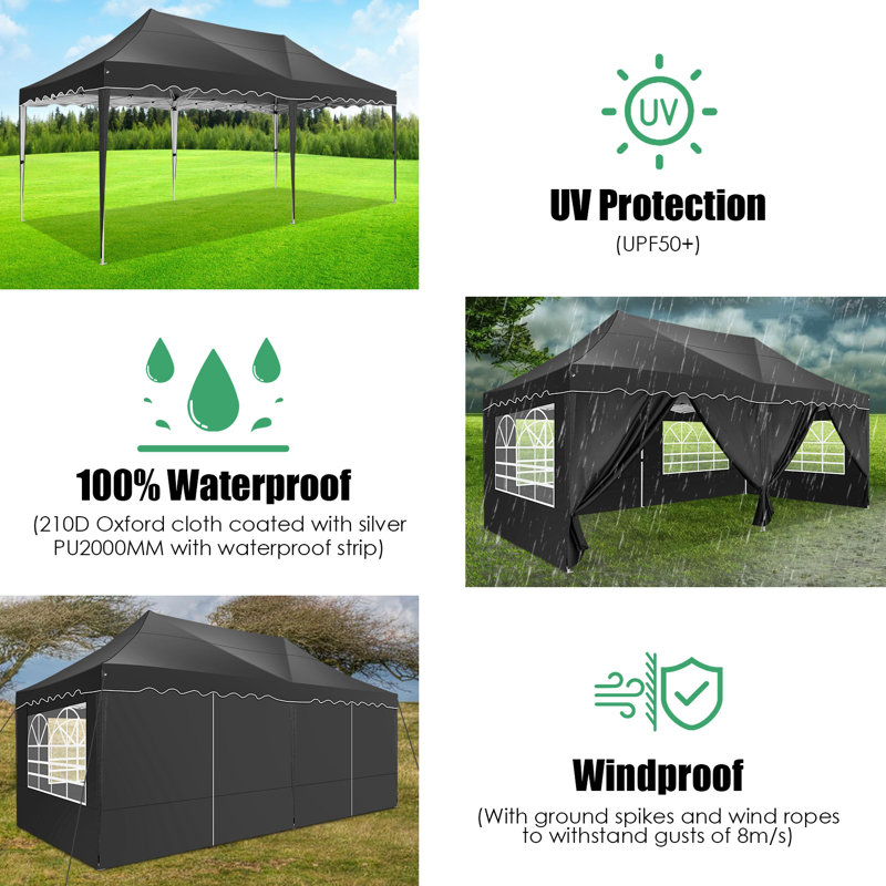 DreamDwell Home 20 x 10 Waterproof Pop Up Canopy with Sidewalls Storage Bag Outdoor Easy Up Canopy Party Tent Wayfair Canada